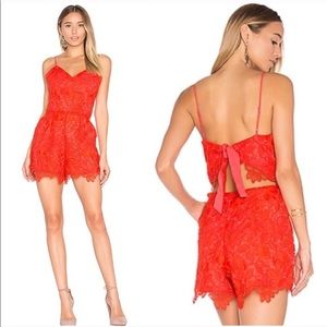 Lovers + Friends Orange Lace Romper